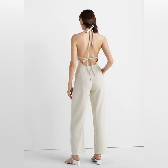 CLUB MONACO Sz 10 Open Back Jumpsuit Linen Cotton Tencel Blend Wide Leg NEW Ecru - Picture 2 of 16